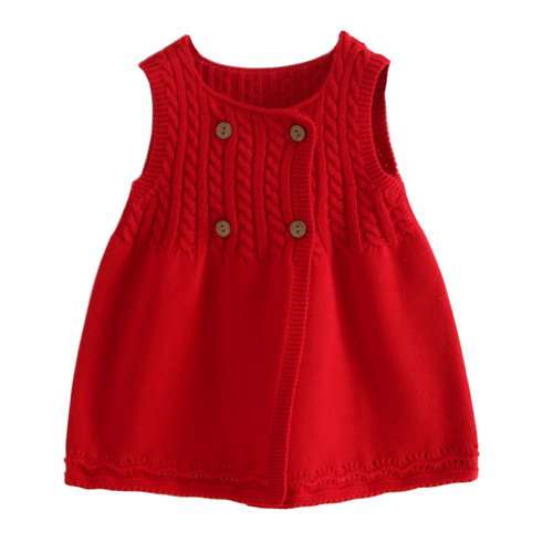 European and American-style knitted sleeveless vests and sweaters for kids—medium-to-long length girls' dresses available wholesale for spring and autumn