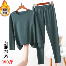 秋冬新款双面德绒大码无痕保暖套装韩版圆领长袖修身小脚裤两件套