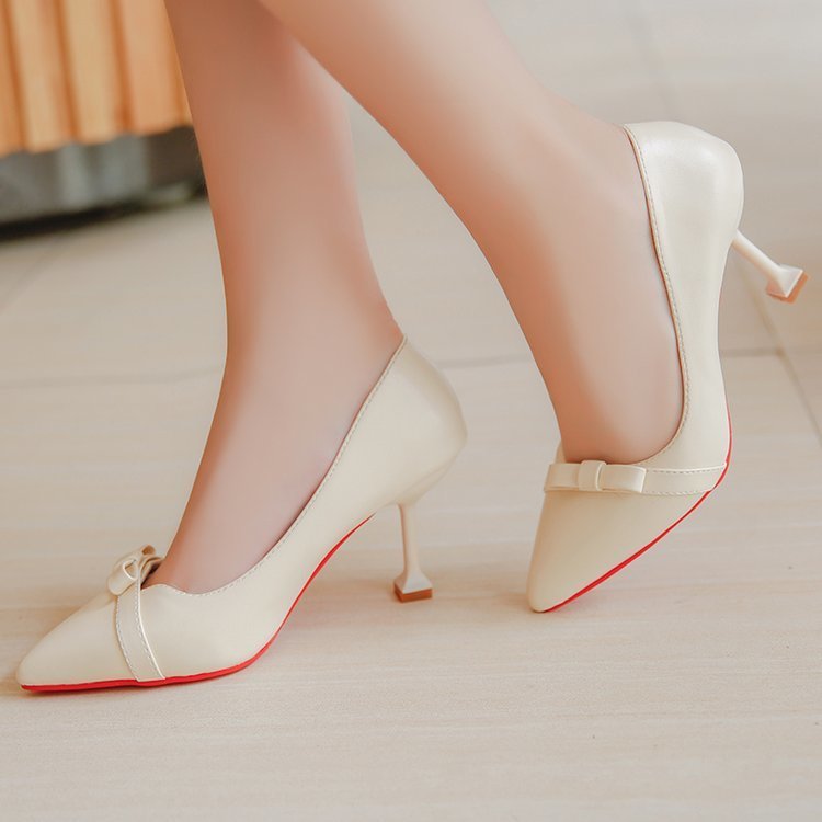 春款高跟鞋女细跟百搭职业尖头少女中跟单鞋时尚小清新粉色伴娘鞋