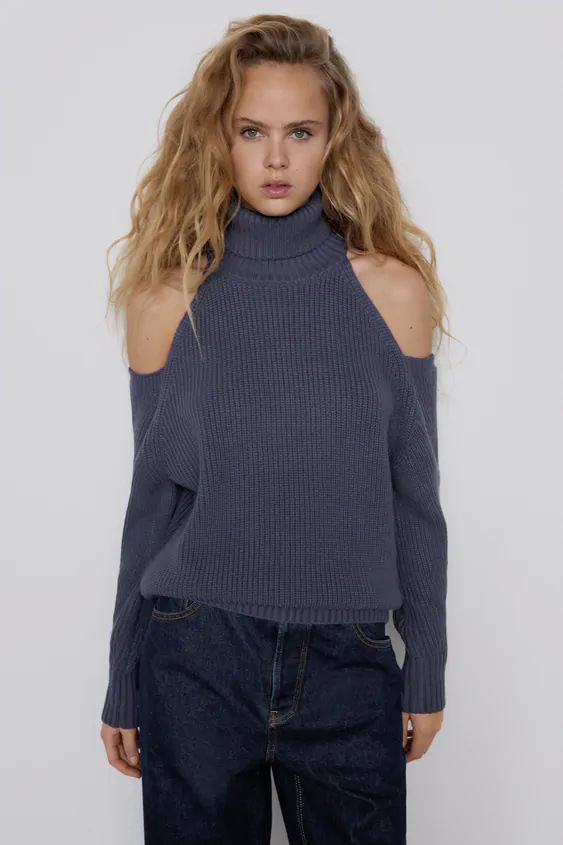 winter shoulder hollow design knit sweater   NSAM14634