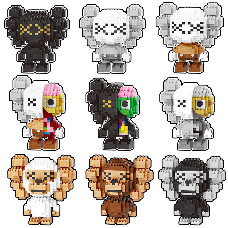 潮牌联名公仔系列益智积木微型小颗粒拼装地摊校园玩具成人 代发