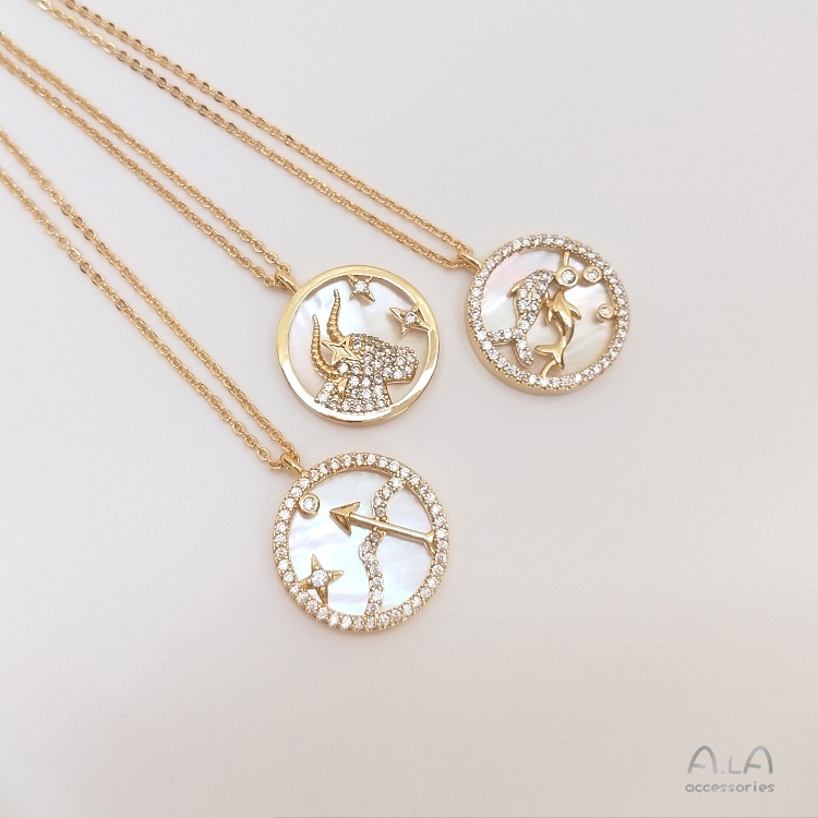 1 Piece Diameter 15.5-15.8 Copper Shell Zircon 14K Gold Plated Round Constellation Polished Pendant display picture 17