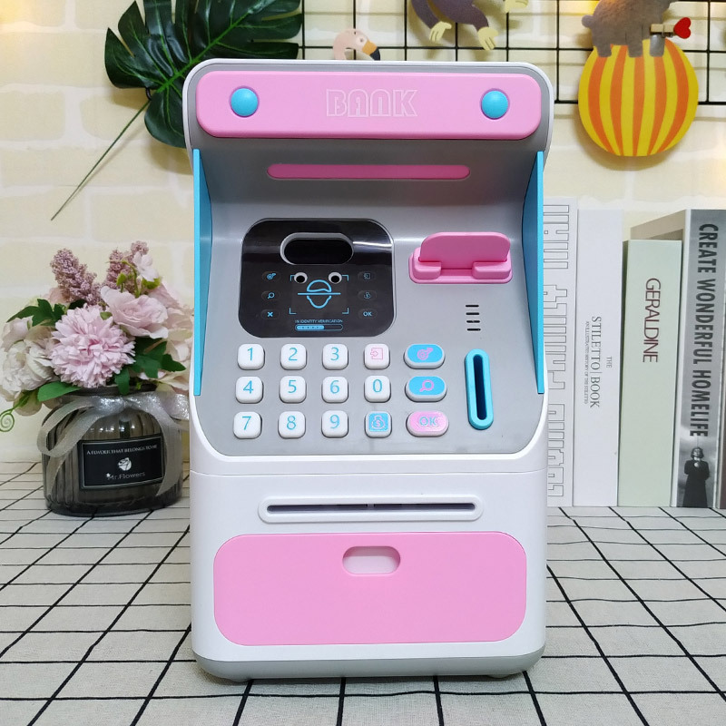 Simulated face recognition ATM machine voice piggy bank cute girl password music coin piggy bank girl heart