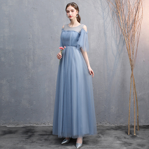 Bridesmaid dress women grey blue one shoulder fairy banquet dress evening party dresses