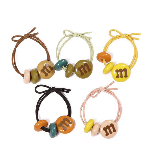 Creative M-bean candy-colored ponytail rubber band hair tie hair band headband leather case hair accessories women's street stall supply