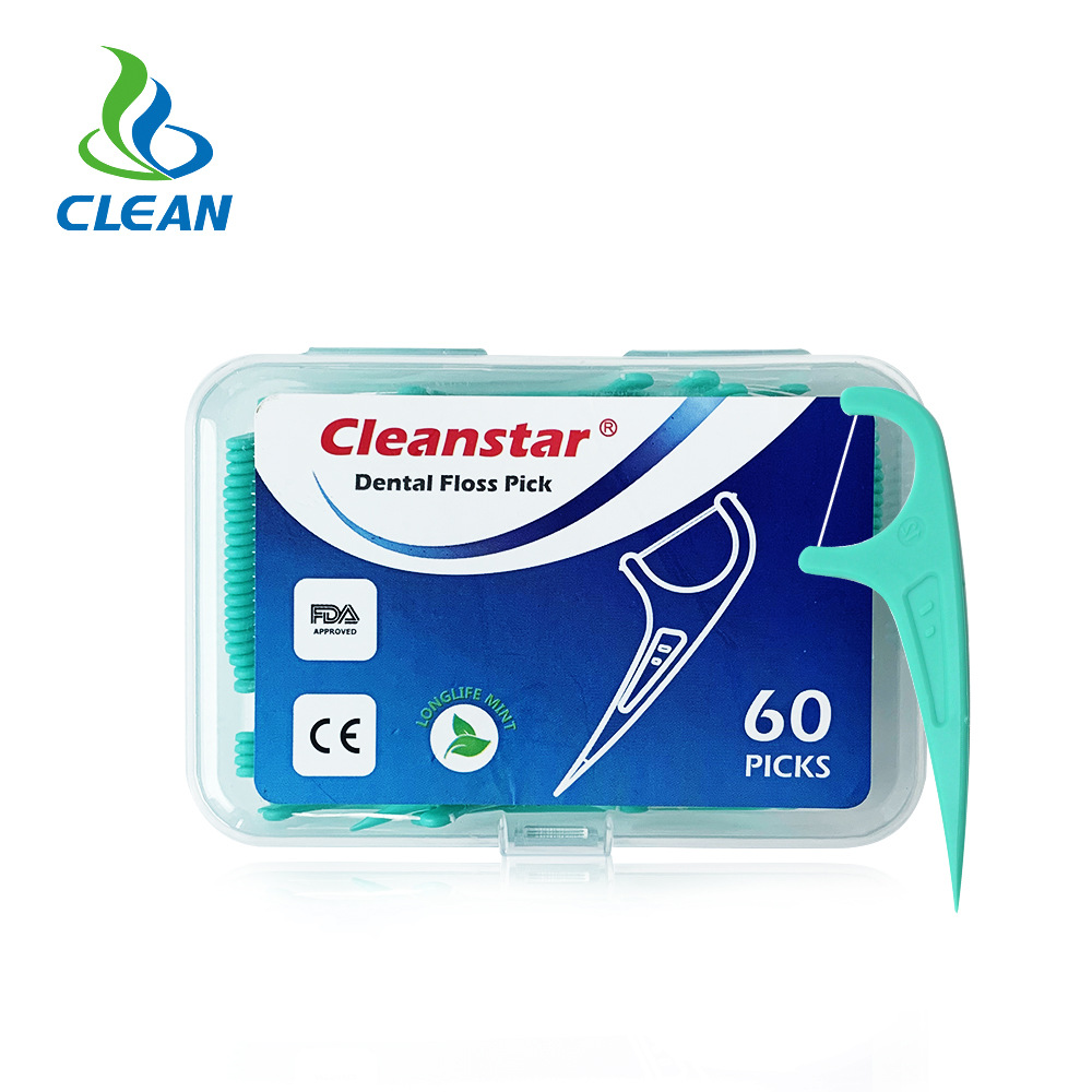 厂家直销Cleanstar品牌CPA0160支薄荷味牙线棒盒装塑料牙签牙线签|ms