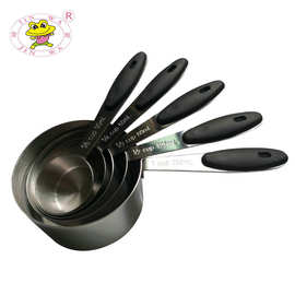 不锈钢水勺30-250ml带刻度黑色柄不锈钢勺子定制厨房水瓢批发