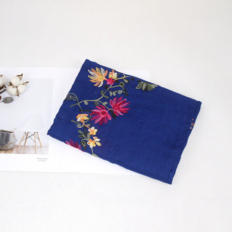 Bohemio bordado de algodón y lino de La Flor bufanda de las mujeres de Nepal viajes estilo étnico bordado bufanda chal