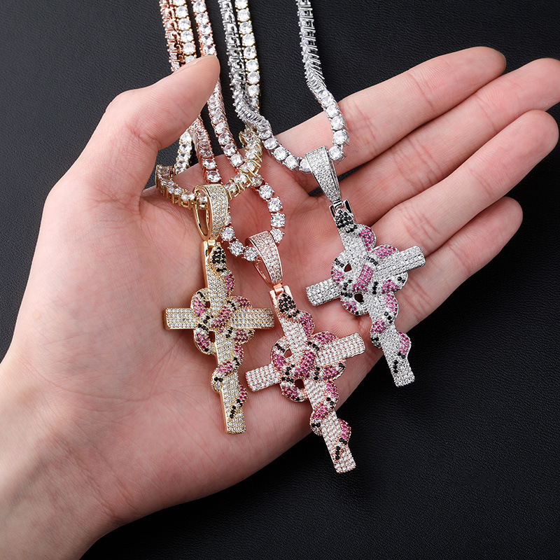 Retro Snake Cross Pendant Necklace