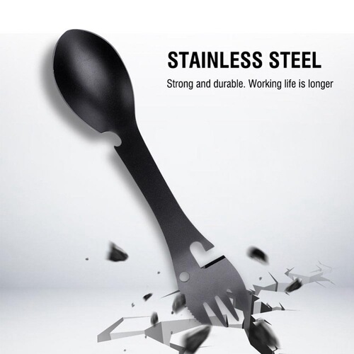 Stainless steel multifunctional knife, fork and spoon picnic 5-in-1 all-in-one fork and spoon EDC gadget outdoor camping convenient tableware