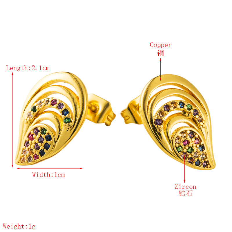 Fashion  New Hollow Hollow Earrings Brass Micro Color Inlaid Zircon Earrings  Plated True Gold Earrings Nihaojewelry Wholesale display picture 1