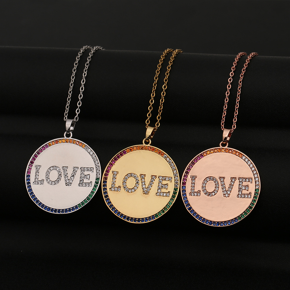 Fashion Round Love Letters Copper Inlaid Zircon Necklace Wholesale display picture 2