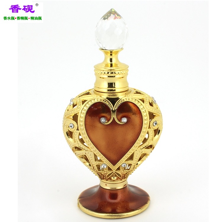 香砚12ml大桃心款金色涂金啡色油精油瓶摆件10.jpg