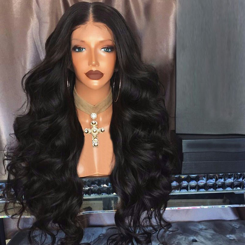 AliExpress European and American wig medium large wave black wig headgear medium curly hair non-front lace wig wholesale