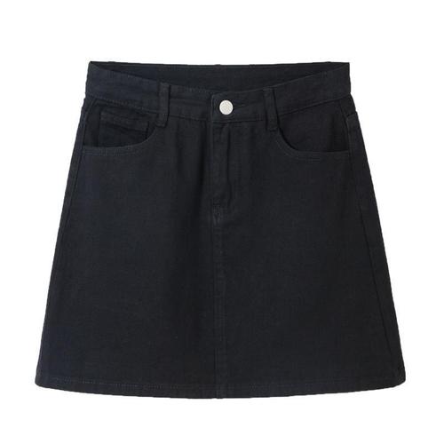 Black denim skirt, women's short half-length skirt, 2024 spring new Korean-style high-waisted student white A-line hip-hugging skirt