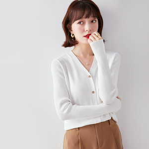 Loose V-neck knitted cardigan fashion solid color Korean sweater coat