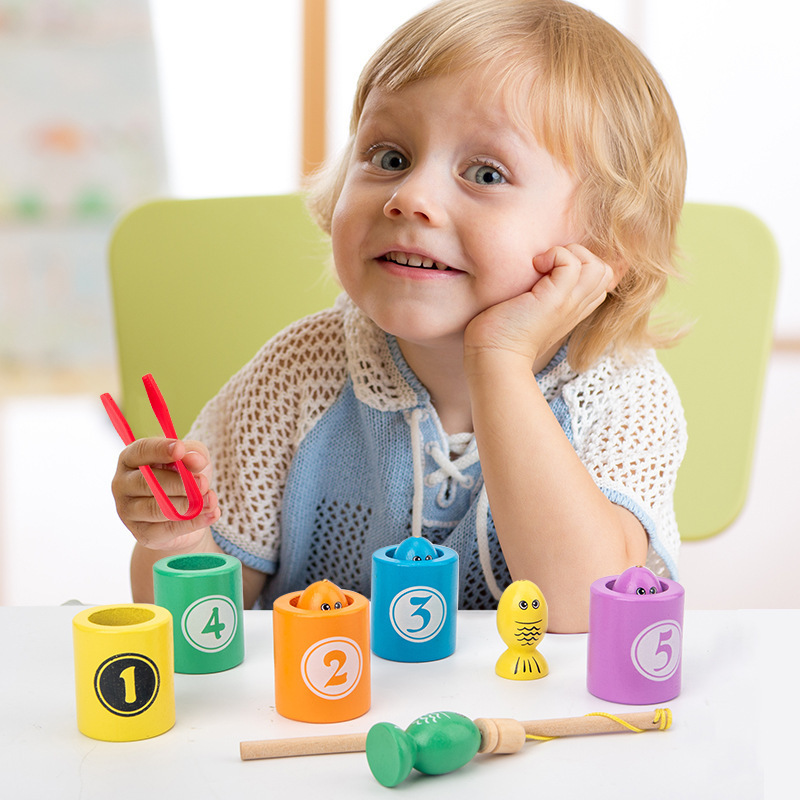 wooden digital magnetic toy for fishing