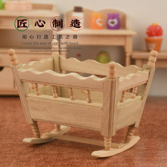 1/12 Scale Dollhouse Furniture Mini Wooden Handmade Micro Cradle Bed Model Creative Decor