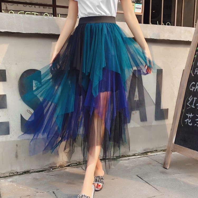Breathable Function Summer Spring Autumn Fashion Tie Dye Polyester Knee-length Skirts