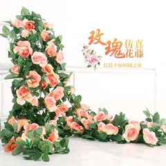 仿真玫瑰花藤 塑料假花藤條 綠葉植物花藤蔓婚慶家居裝飾花藤批發