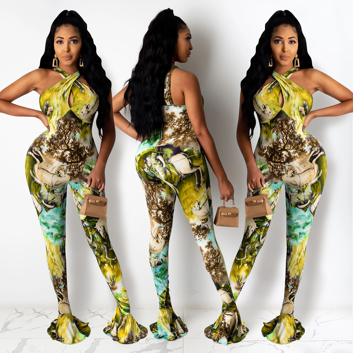 women s printing horn jumpsuit nihaostyle clothing wholesale NSXYZ68580