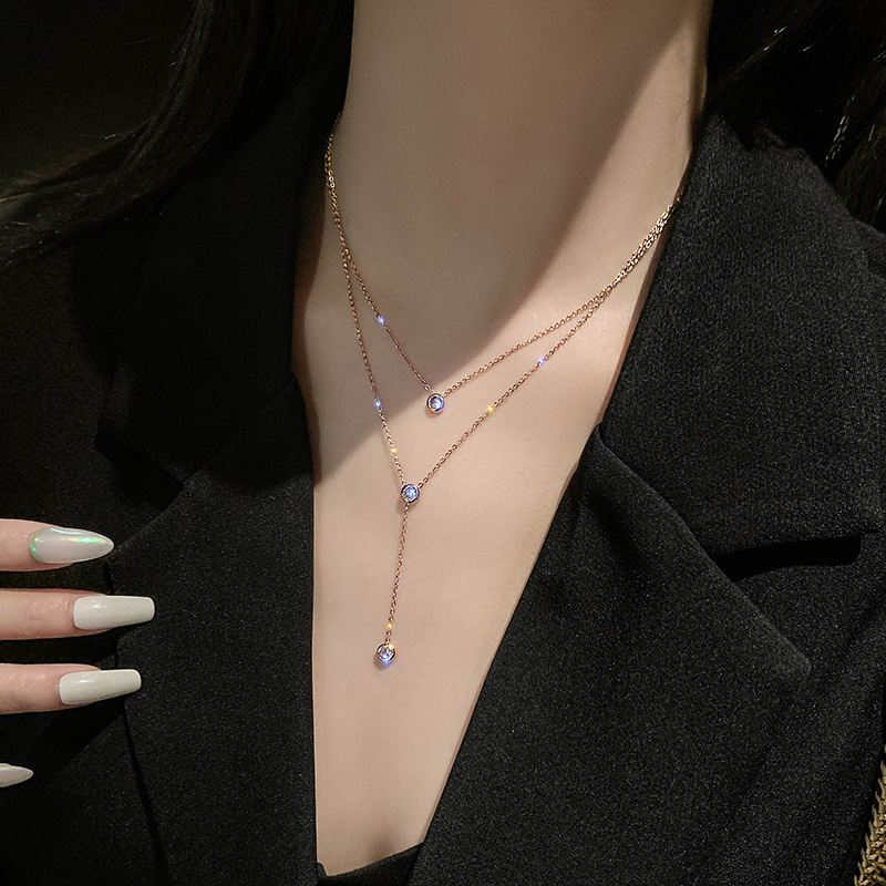 Titanium steel double-layer necklace rose gold non-fading clavicle chain cold style necklace simple fairy niche temperament pendant