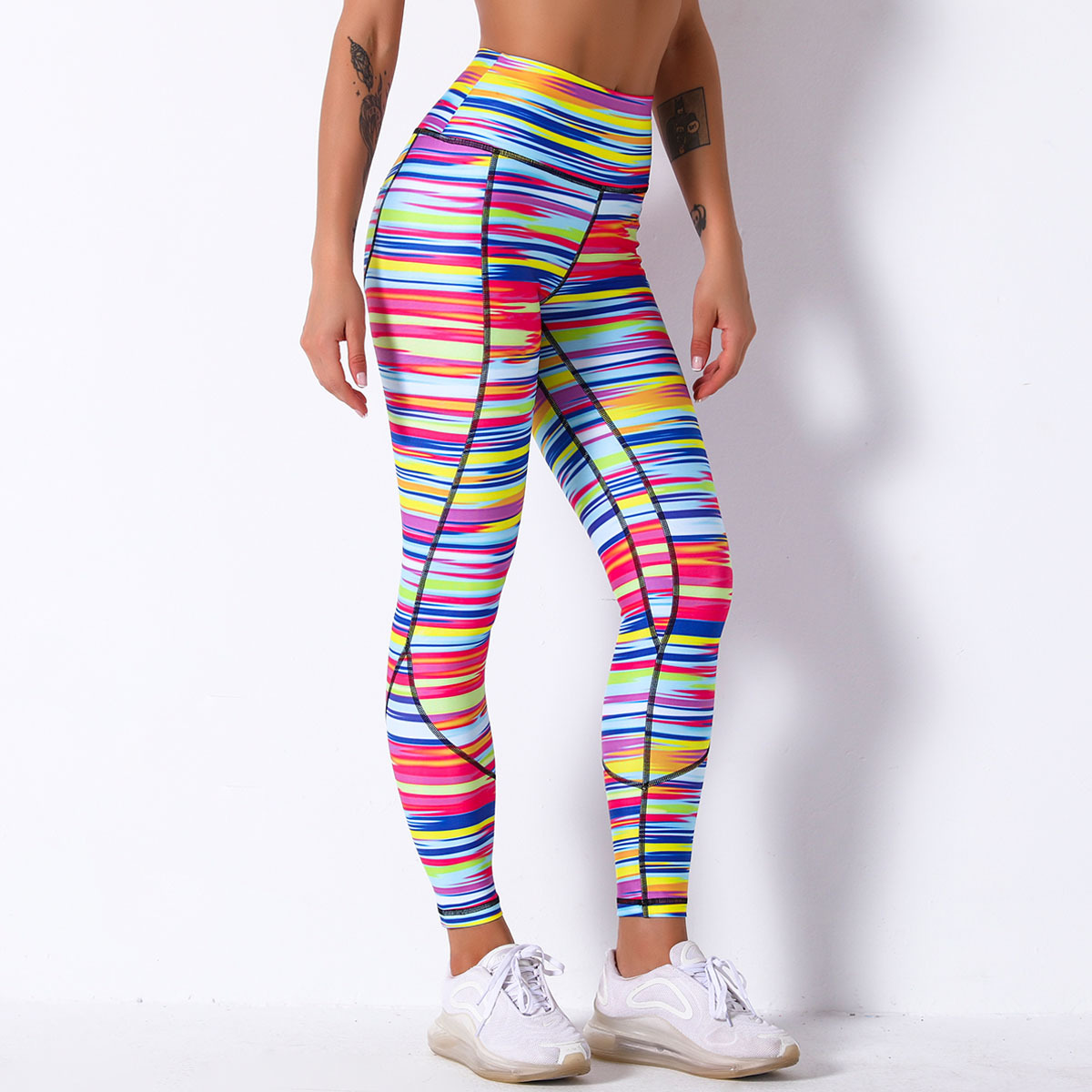 Pantalones de yoga elásticos ajustados de cintura alta impresos de secado rápido transpirables NSNS11062