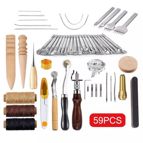 Leather Tools 01 Hand Sewing Set Leather Goods DIY Lingzhan Leather Art Tools 59PCS Handmade Leather Carving Printing Tools
