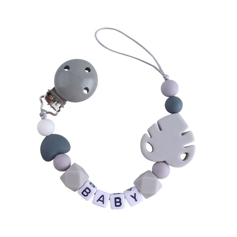 Bebé Hemu chupete clip nombre del bebé calmante hoja de silicona chupete cadena Amazon nueva venta caliente