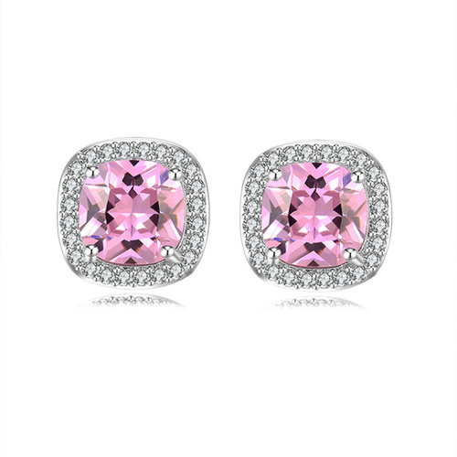 Cross-border E-commerce Men's Minimalist Square Diamond Micro-set Zirconia Earrings Four-prong Setting Small Earrings Small Quantity Wholesale