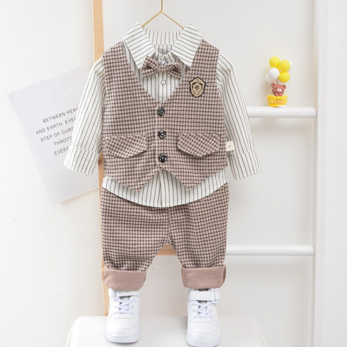 Children's clothing boys' spring and autumn clothing set 2020 new children's baby houndstooth vest three-piece set spring fashion style