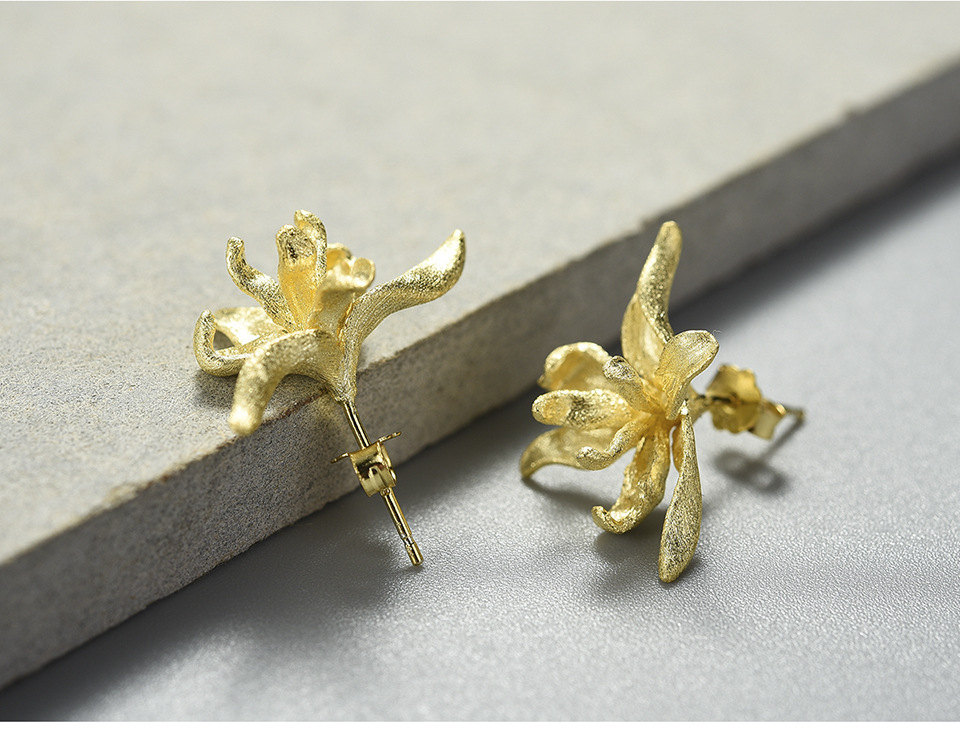 Electroplated Gold Plating Process 1 Pair 925 Sterling Silver Flower Ear Studs