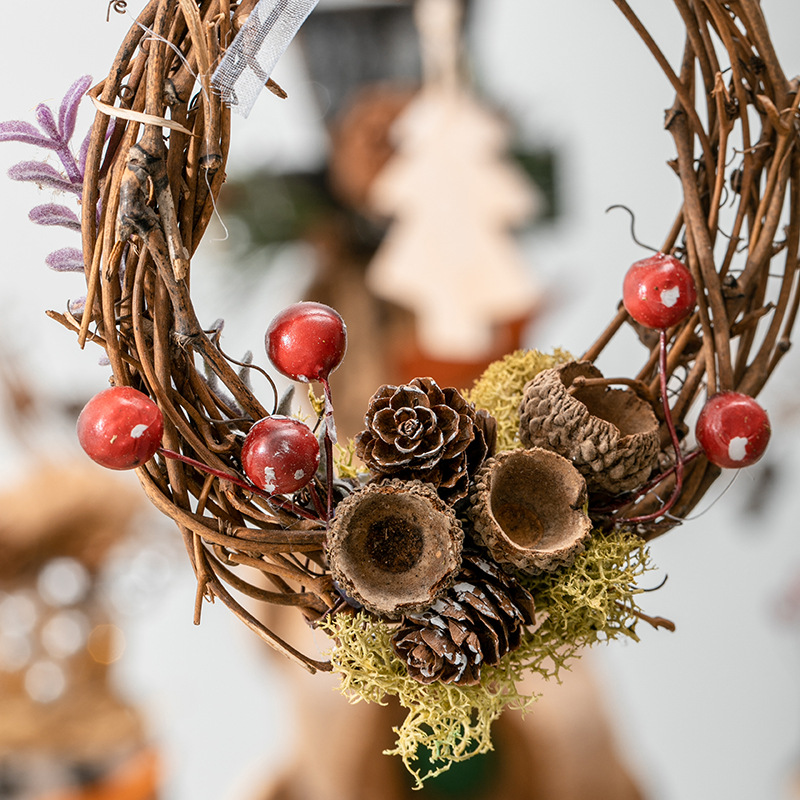 Navidad pequeña guirlanda de vinas pequeña decoración de frutas rojas de paja guirlanda colgante decoración de árbol de Navidad
