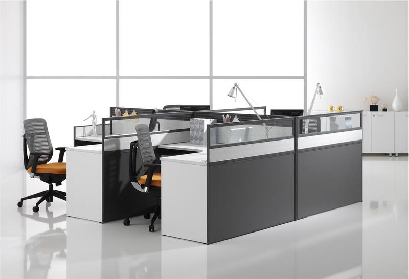 Dry-Type Four-Person Aluminum Alloy Frame Upper Glass Manufacturer Direct Sales Four-Person Staff Combination Desk