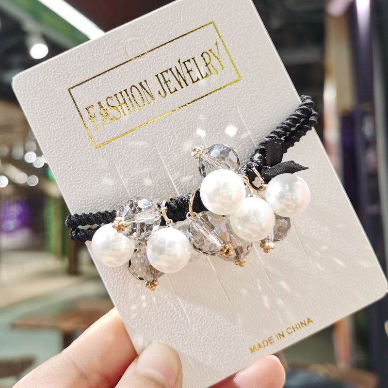 Laços de pérolas de cristal coreanos Dongdaemun, faixas de borracha leves, luxuosas e elegantes de alta qualidade, cordões, acessórios para cabelo, atacado_voghion.com