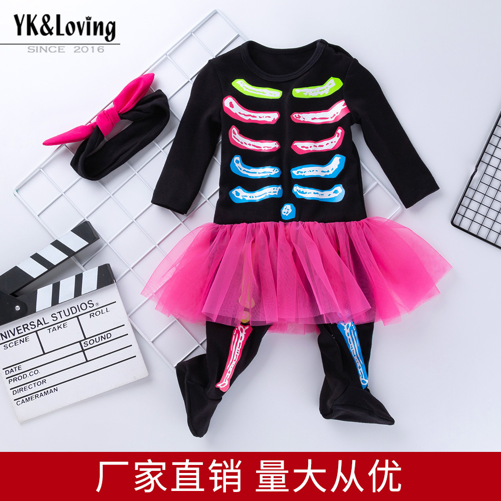 2020潮款长袖万圣节连体衣童装秋季女婴幼儿宝宝衣服柔软加沙套装