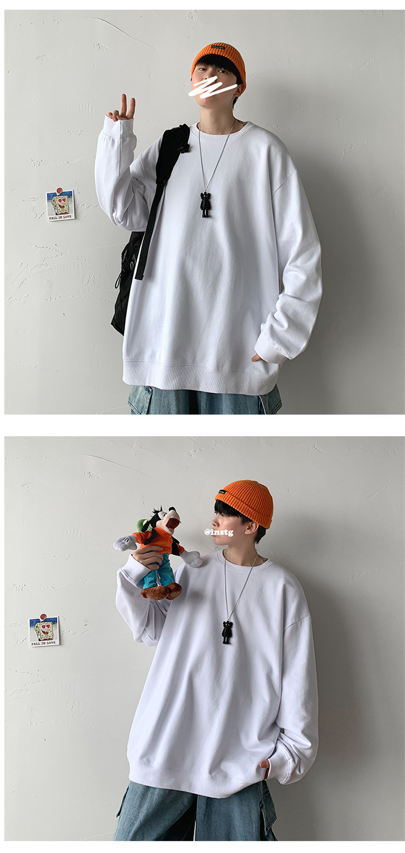 Men's Solid Colour Pullover Sweatshirt Round Neck Long Sleeve_voghion.com