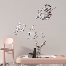 创意DIY亚克力EVA咖啡水壶餐厅挂钟免打钉3D立体装饰静音墙贴时钟