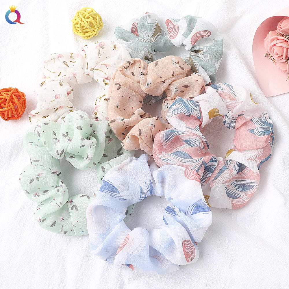 New Fashion Printed Chiffon Hair Ring Fabric Cheap Sweet Hair Ring Wholesale display picture 21