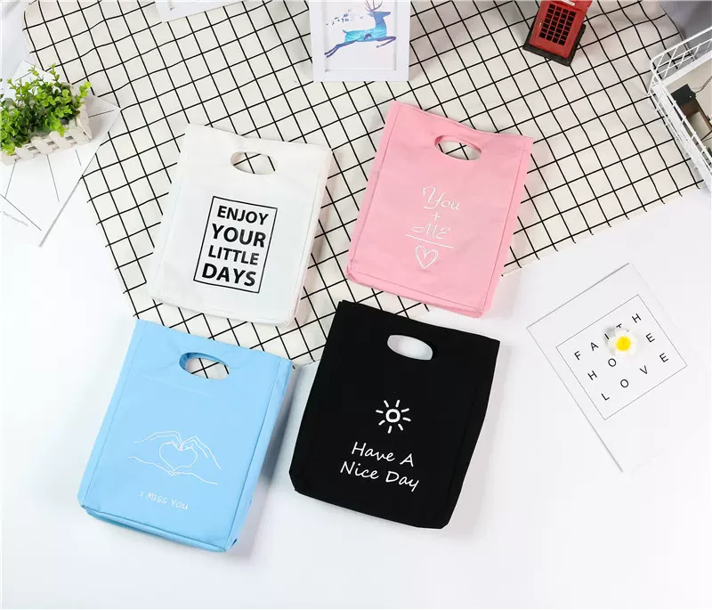 帆布大容量饭盒袋 时尚简约复合帆布化妆包 韩版印花百搭手提包袋