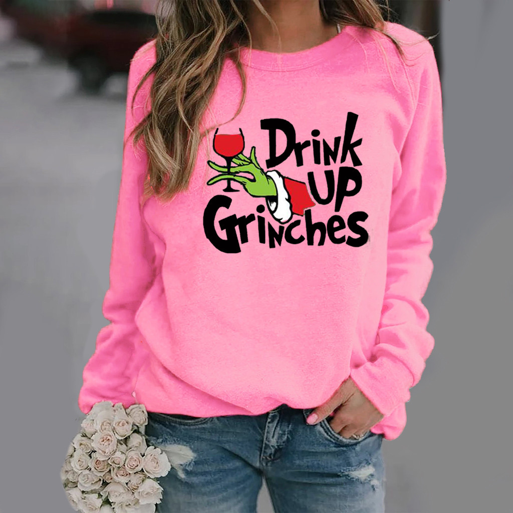 Christmas Festival Cartoon, Letter Pattern Autumn Season Hoodies & Sweatshirts Long Sleeve Printing Casual Cartoon Letter