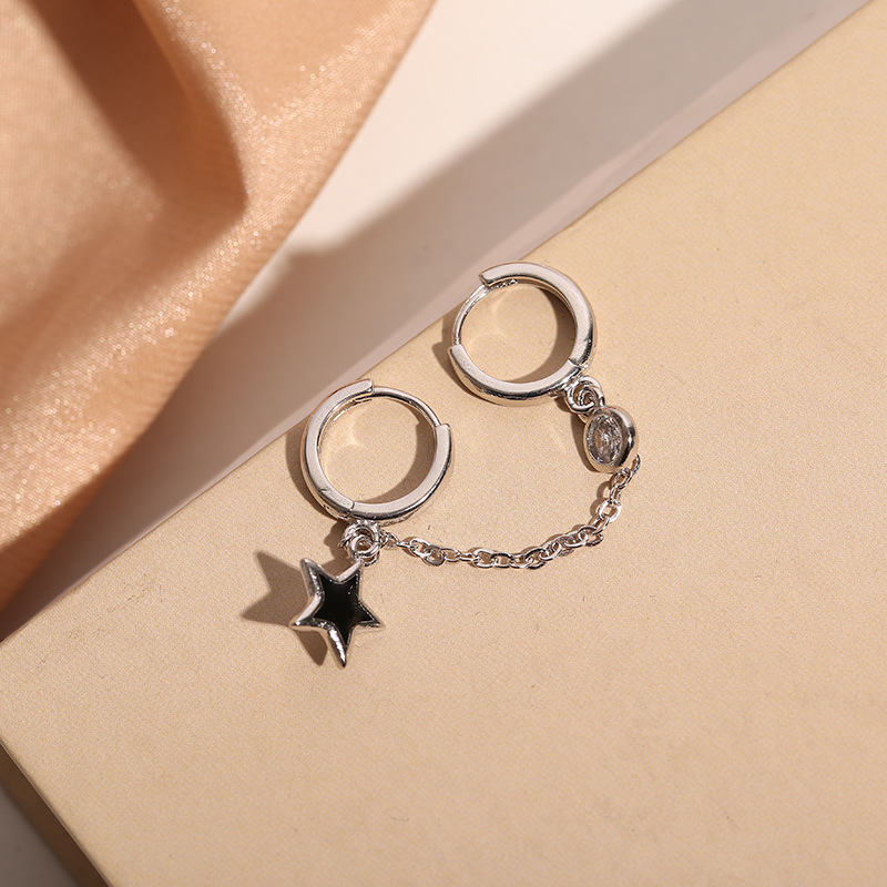 925 plata esterlina doble oreja piercing de una pieza personalizada oreja hebilla anillo coreano simple estrella pendientes femeninos