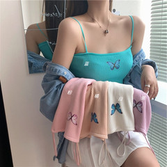 Butterfly Print Strappy Tank Top for Women 2021 Summer New Sexy Short-Sleeve Underwear Top Layering Blouse Versatile Body Shaping Top