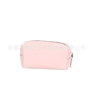 简约休闲磨砂PU化妆包 长方形粉色PU料拉链包 多功能PU洗漱包