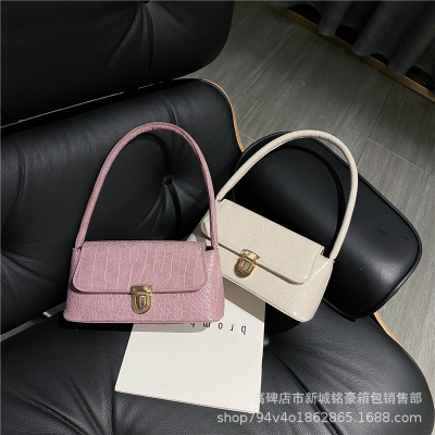 Net Red Same item Underarm bag 2020 Popular new pattern Korean Edition fashion Simplicity Solid Crocodile print The single shoulder bag wholesale