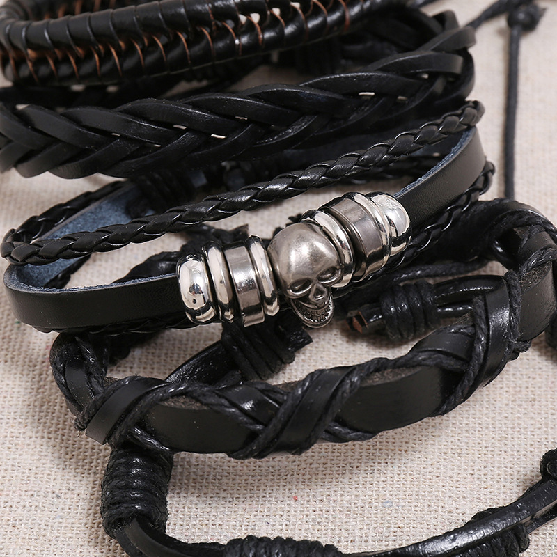 Retro woven cowhide diy set menu0027s leather bracelet hot sale wholesale nihaojewelry