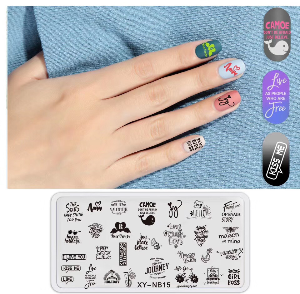 Nueva plantilla de impresión de uñas DIY película Azul de impresión de uñas esmalte de uñas placa de acero pintada XY-NB16
