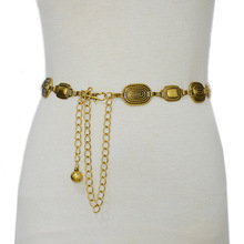 跨境欧美女士金属腰带女士简约装饰复古铜扣金属链条腰链现货