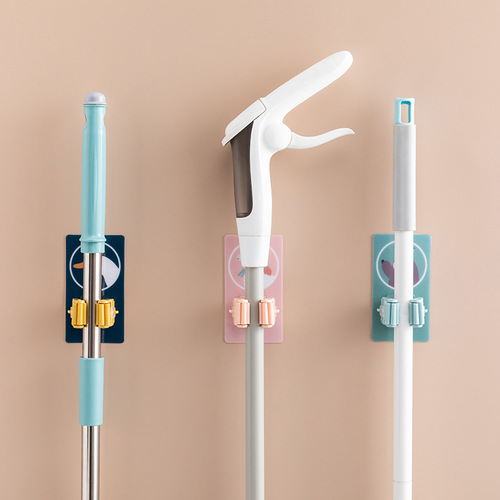 No punching strong traceless mop clip hook cartoon traceless wall-mounted storage sticky hook strong self-adhesive mop clip