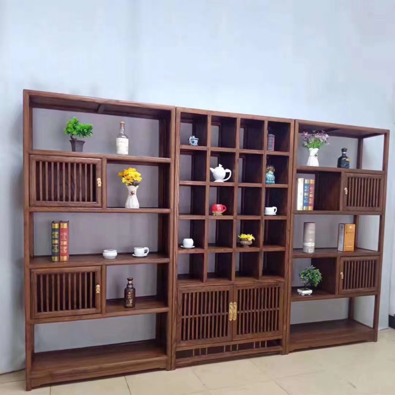 新中式实木白蜡木榆木展示柜陈列柜创意组合客厅家具装修|ms